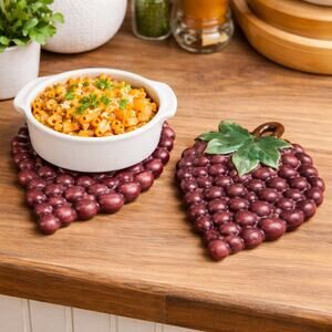 Vintage 2005 Ceramic Grape Hot Pads Set of 2 Kitchen Trivets